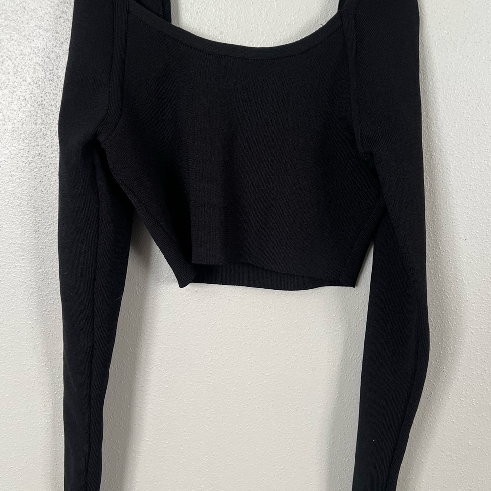 Zara Black Fitted Bodysuit Crop Top